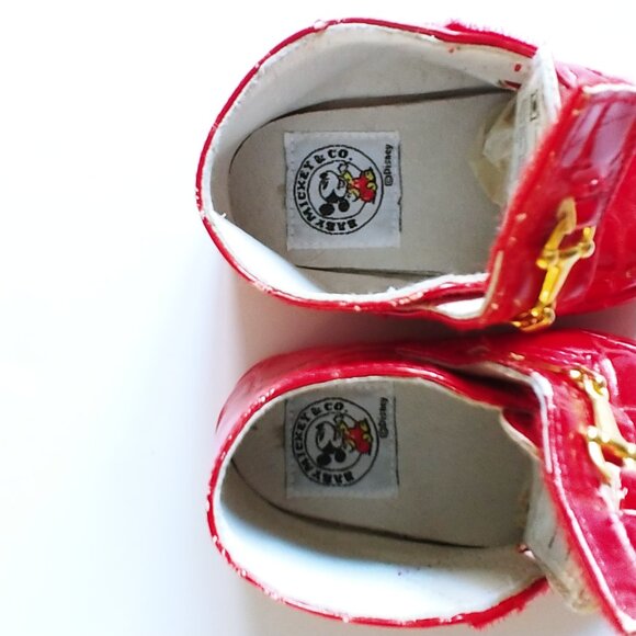 Baby Mickey and Co Red Faux Leather Logo Dress Shoes with Gold Details Size 2M - Picture 9 of 12